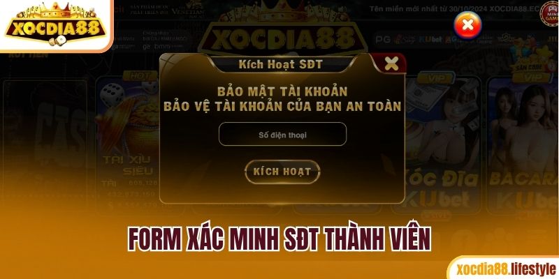 Form xác minh tài khoản qua SĐT